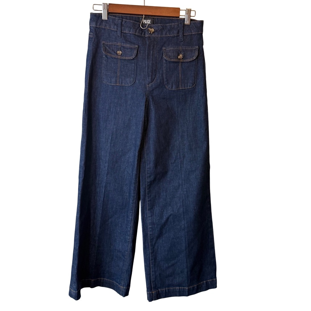 Paige Harper Ankle Wide Leg Jeans Dark Indigo Front Patch Pocket Womens Size 26 - Picture 2 of 10